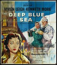5b073 DEEP BLUE SEA English 6sh '55 artwork of pretty Vivien Leigh & Kenneth More in skiing gear!