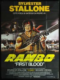 5c090 FIRST BLOOD French 1p '83 best art of Sylvester Stallone as John Rambo by Renato Casaro!