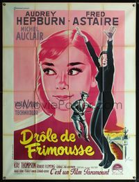 5c096 FUNNY FACE French 1p '57 great c/u & full length art of Audrey Hepburn + Astaire by Grinsson!