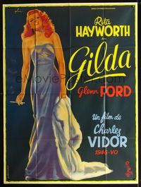5c099 GILDA French 1p R72 art of sexy smoking Rita Hayworth full-length in sheath dress by Grinsson