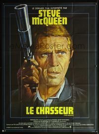 5c112 HUNTER French 1p '80 cool different art of Steve McQueen with gun by Jean Mascii!