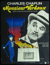 5c144 MONSIEUR VERDOUX French 1p R73 art of Charlie Chaplin as gentleman Bluebeard by Leo Kouper!