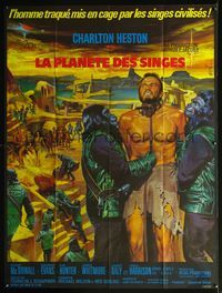 5c157 PLANET OF THE APES French 1p '68 different art of tied up Charlton Heston by Jean Mascii!