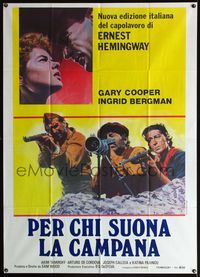 5c423 FOR WHOM THE BELL TOLLS Italian 1p R70s different art of Gary Cooper & Ingrid Bergman!