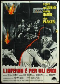5c446 HELL IS FOR HEROES Italian 1p '62 different art of Steve McQueen & boy by Studio BR/C. Tim!