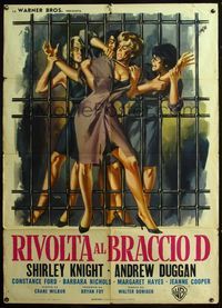 5c454 HOUSE OF WOMEN Italian 1p '62 Symeoni art of female convicts in catfight through prison bars!