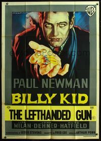 5c489 LEFT HANDED GUN Italian 1p '58 best art of Paul Newman as Billy the Kid by Martinati!