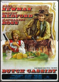 5c222 BUTCH CASSIDY & THE SUNDANCE KID Italian 2p R70s different art of Newman & Redford by Ermanno