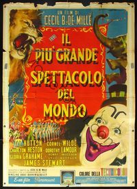 5c256 GREATEST SHOW ON EARTH Italian 2p '52 Cecil B. DeMille circus classic, different art!