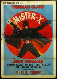 5c268 MISTER X Italian 2p '67 Enzo Tarantelli art of wacky masked superhero with cape & gun!