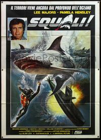 5c286 SIX MILLION DOLLAR MAN: SHARKS Italian 2p '78 Lee Majors, art of scuba diver with huge shark!