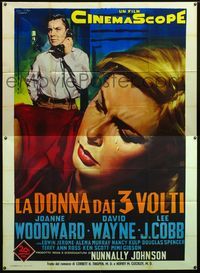 5c293 THREE FACES OF EVE Italian 2p '57 different art of Joanne Woodward & Wayne by Nistri!