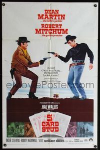 5d015 5 CARD STUD 1sh '68 cowboys Dean Martin & Robert Mitchum play poker!