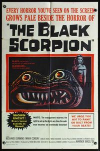 5d056 BLACK SCORPION 1sh '57 great image of wacky creature that looks more laughable than horrible!
