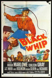 5d058 BLACK WHIP 1sh '56 Hugh Marlowe, Coleen Gray, Angie Dickinson, wild killer with whip image!