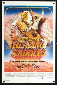 5e092 BLAZING SADDLES 1sh '74 classic Mel Brooks western, art of Cleavon Little by John Alvin!