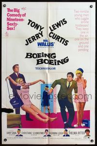 5e097 BOEING BOEING 1sh '65 Tony Curtis & Jerry Lewis in the big comedy of nineteen sexty-sex!