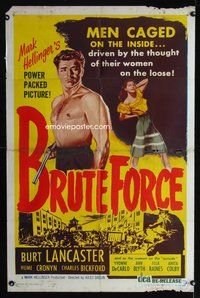 5e109 BRUTE FORCE 1sh R56 art of tough Burt Lancaster & sexy full-length Yvonne DeCarlo!