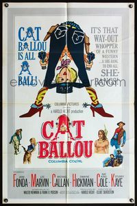 5e127 CAT BALLOU 1sh '65 classic sexy cowgirl Jane Fonda, Lee Marvin, great artwork!