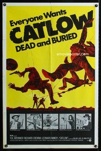 5e129 CATLOW 1sh '71 Yul Brynner, Leonard Nimoy, dead & buried, cool gunfight image!