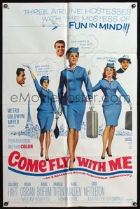 5e148 COME FLY WITH ME 1sh '63 sexy airline hostesses daydreaming of men!