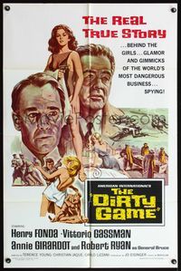 5e192 DIRTY GAME 1sh '66 AIP, full-length artwork of dangerous sexy female spy with gun!