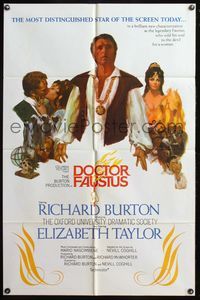 5e194 DOCTOR FAUSTUS 1sh '68 close-up art of Elizabeth Taylor & Richard Burton!