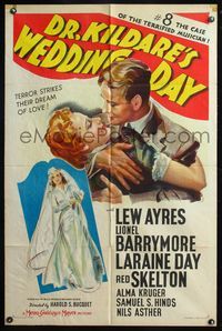 5e208 DR. KILDARE'S WEDDING DAY 1sh '41 stone litho art of Lew Ayres & Laraine Day!