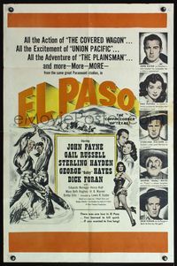 5e222 EL PASO military 1sh R62 art of John Payne & Gail Russell, plus three men being lynched!