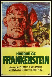 5e337 HORROR OF FRANKENSTEIN English 1sh '71 Hammer horror, close up art of monster with axe!