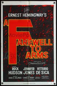 5e236 FAREWELL TO ARMS 1sh '58 Rock Hudson & Jennifer Jones, Ernest Hemingway classic!