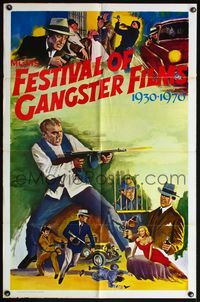 5e242 FESTIVAL OF GANGSTER FILMS 1930-1970 1sh '70 art of James Cagney w/tommy gun!
