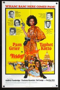 5e271 FRIDAY FOSTER 1sh '76 artwork of sexiest Pam Grier with gun and camera!