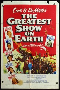 5e311 GREATEST SHOW ON EARTH 1sh '52 Cecil B. DeMille circus classic, Heston, James Stewart!