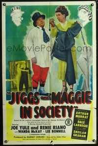 5e371 JIGGS & MAGGIE IN SOCIETY 1sh '48 George McManus, wacky image of Joe Yule & Renie Riano!