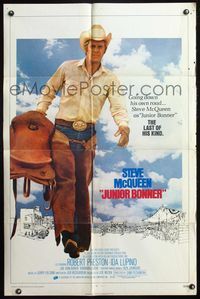 5e376 JUNIOR BONNER int'l 1sh '72 full-length rodeo cowboy Steve McQueen carrying saddle!