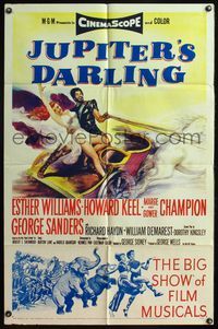 5e377 JUPITER'S DARLING 1sh '55 great art of sexy Esther Williams & Howard Keel on chariot!