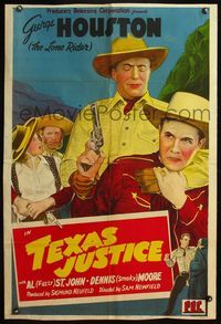5e417 LONE RIDER IN TEXAS JUSTICE 1sh '42 western action art of cowboy George Houston!