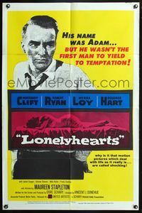 5e419 LONELYHEARTS 1sh '59 guilt-ridden Montgomery Clift, from Nathaniel West's depressing novel!