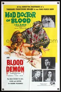 5e429 MAD DOCTOR OF BLOOD ISLAND/BLOOD DEMON 1sh '71 great art of zombie attacking naked girl!