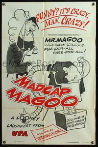 5e433 MADCAP MAGOO style A 1sh '55 Jim Backus voices, wacky art of Mr. Magoo Cartoon!