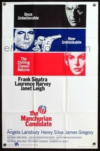 5e446 MANCHURIAN CANDIDATE 1sh R88 cool art of Frank Sinatra, directed by John Frankenheimer!