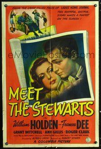 5e454 MEET THE STEWARTS 1sh '42 romantic close-up artwork of William Holden & Frances Dee!