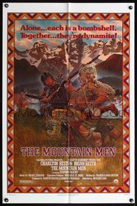 5e465 MOUNTAIN MEN 1sh '80 great Hopkins art of Charlton Heston & Brian Keith!