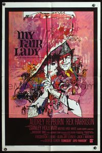 5e478 MY FAIR LADY int'l 1sh '64 classic art of Audrey Hepburn & Rex Harrison by Bob Peak!