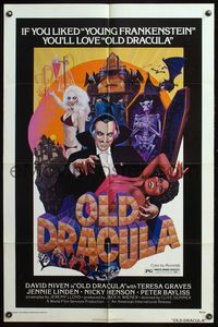 5e512 OLD DRACULA 1sh '75 Vampira, David Niven as Dracula, Clive Donner, wacky horror art!
