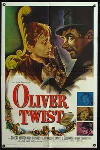 5e519 OLIVER TWIST 1sh '51 Robert Newton as Bill Sykes, directed by David Lean, cool art!