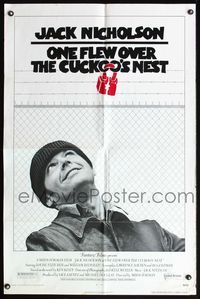 5e528 ONE FLEW OVER THE CUCKOO'S NEST 1sh '75 great c/u of Jack Nicholson, Milos Forman classic!