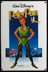 5e541 PETER PAN 1sh R82 Walt Disney animated cartoon fantasy classic, great full-length art!