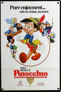 5e545 PINOCCHIO 1sh R84 Walt Disney classic fantasy cartoon, art of cast by Wenzel!